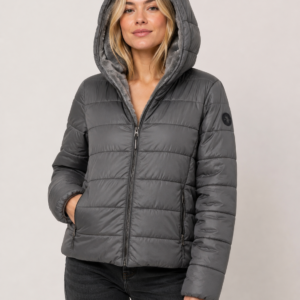 US Polo Assn. Women’s Reversible Hooded Jacket – Grey Faux Fur