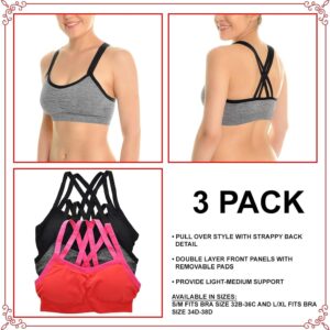 Angelina Women’s Seamless Sports Bra – 3-Pack Cross-Back