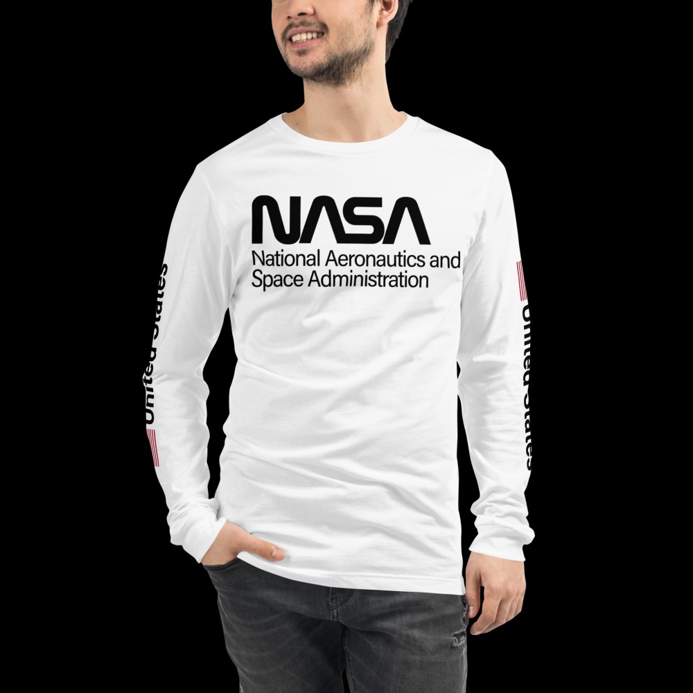 NASA USA Flag Long Sleeve T-Shirt – Unisex White Tee